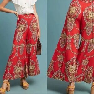 Anthropologie Red wide leg Ankle Pants
